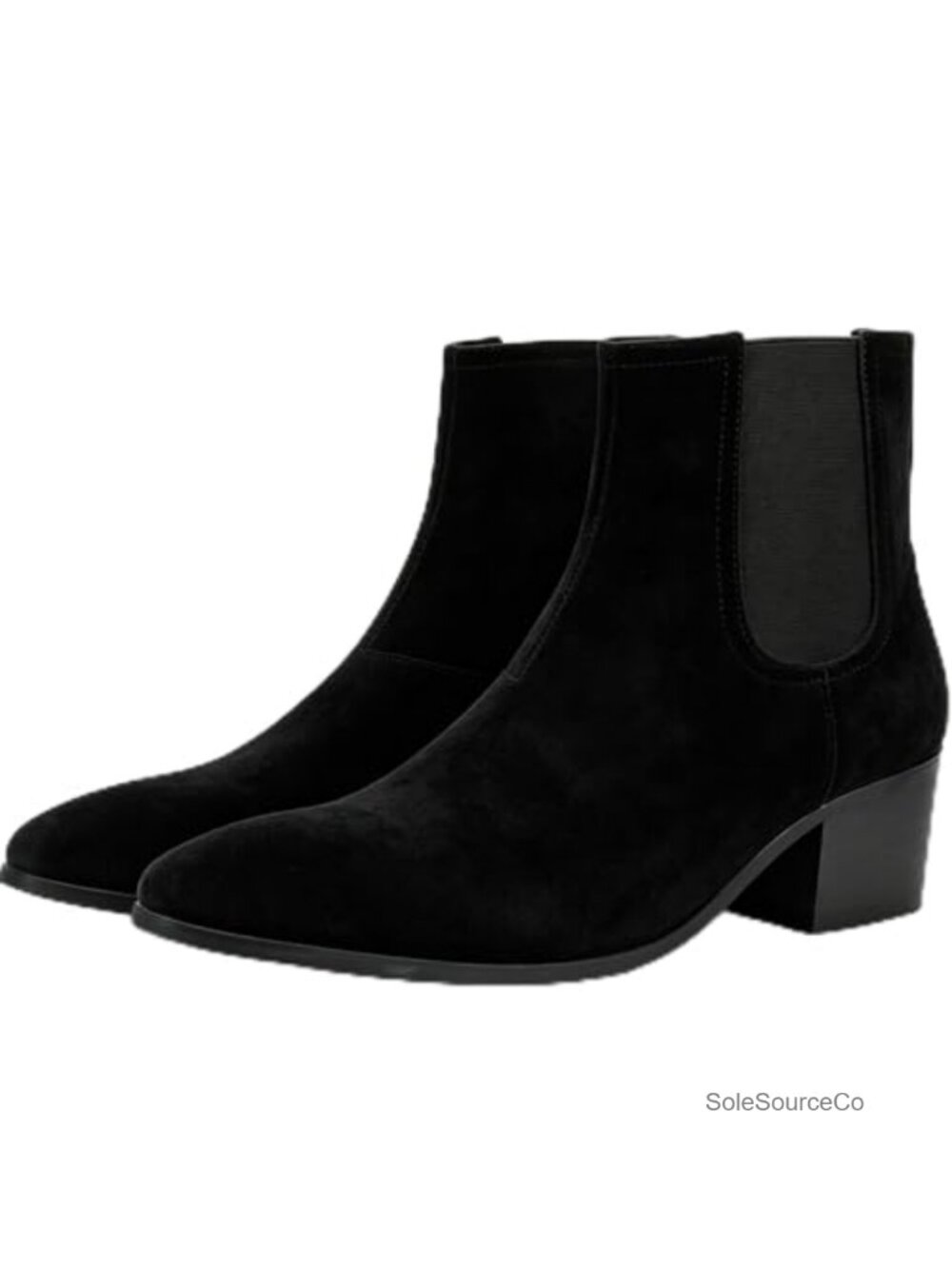 Men's Leather Chelsea Boots Pointed Toe Side Zipper Chunky Block Heel